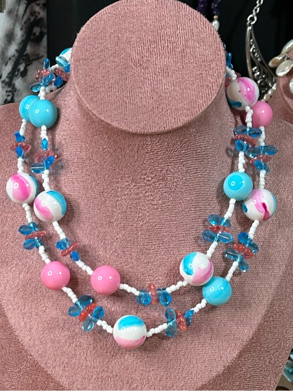 Vintage Japanese Hand Painted Art Glass Necklace & Earrings Set - Picture 5 of 9